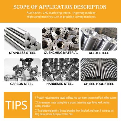 4-Flute Wolframkarbid Endmühle mit 55° Innenradius und 0,6um Korngröße für D4 bis D16 Schneidendurchmesser